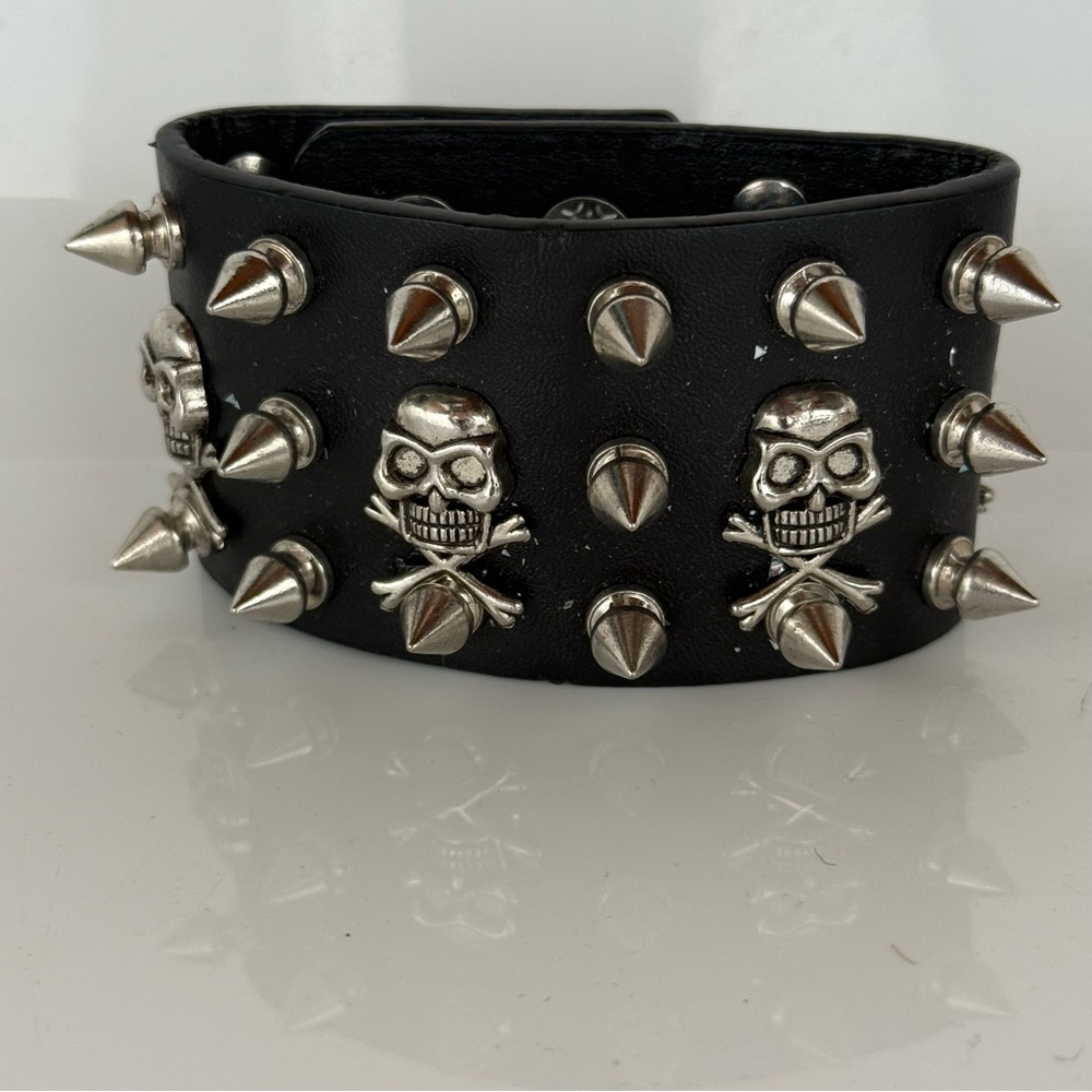 Black and Silver Studded Skull Bracelet